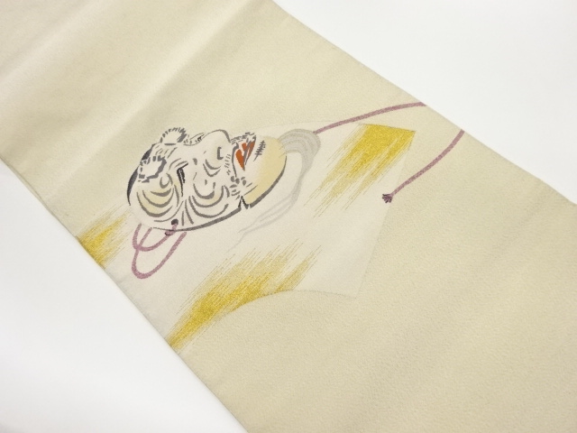 砂子綴れ地紙に能面模様織出し名古屋帯